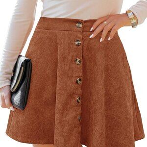 Women’s Button Front Mini Skirt A-line Pleated Corduroy Skater Skirts for Women